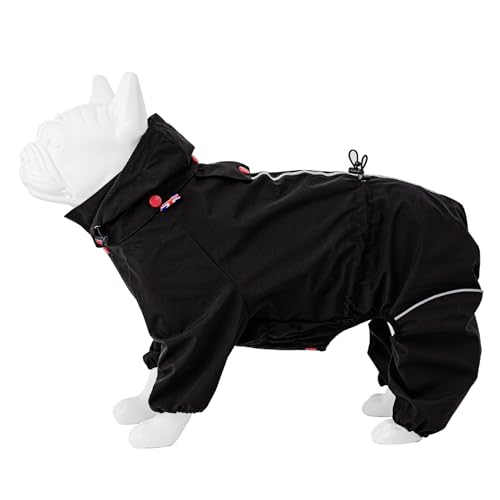 HUGO & HUDSON Reflektierende Hundejacke mit Kapuze, schützender Overall, warm, Outdoor, Winter, winddicht, Hundemantel für Welpen, kleine, mittelgroße und große Hunde, Schwarz, XS25 von HUGO & HUDSON