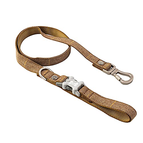 HUGO & HUDSON Tweed-Hundeleine, Karamellkariertes Fischgrätenmuster, 1,2 m Länge x 2,5 cm Breite von HUGO & HUDSON