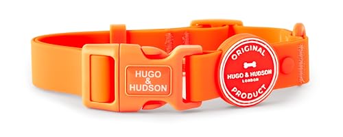 HUGO & HUDSON Wasserdichtes Hundehalsband, geruchshemmend und leicht zu reinigen, verstellbares Haustierhalsband, Orange, Größe M von HUGO & HUDSON