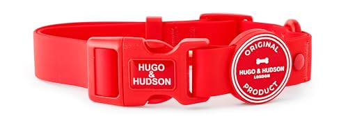 HUGO & HUDSON Wasserdichtes Hundehalsband, geruchshemmend und leicht zu reinigen, verstellbares Haustierhalsband, Rot, Größe L von HUGO & HUDSON
