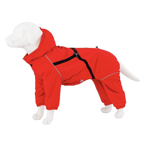 HUGO & HUDSON Hunde-Schneeanzug für den Winter, winddicht, mit Kapuze, Schnallen, Geschirr, Rot, XS25 von HUGO & HUDSON
