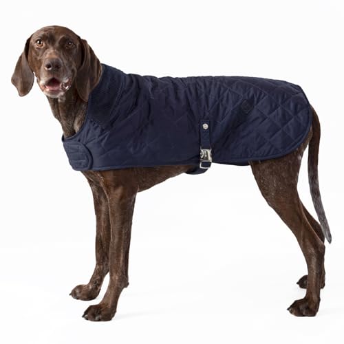 HUGO & HUDSON x HACKETT Gesteppte Hundejacke Warmer Wintermantel mit Cordkragen, Marineblau, XL von HUGO & HUDSON