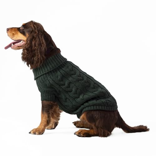 HUGO & HUDSON x Hackett Hundepullover mit Zopfmuster, Warmer Rollkragenpullover aus Strick, Grün, XS HUGO & HUDSON x Hackett Hundepullover mit Zopfmuster, Warmer Rollkragenpullover aus Strick, Grün, XS von HUGO & HUDSON