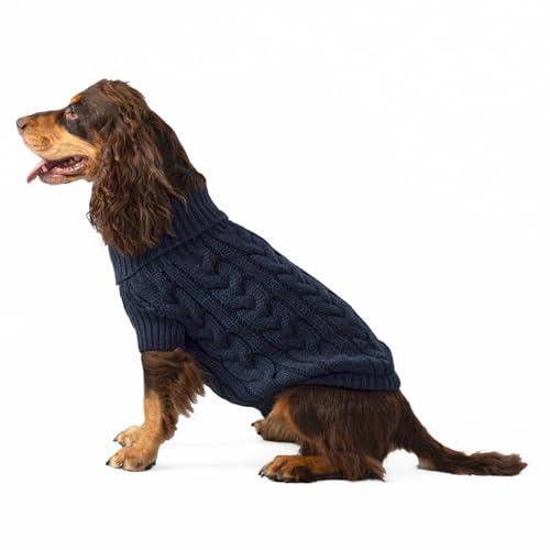 HUGO & HUDSON x HACKETT Zopfstrickpullover Hundepullover Warmer gestrickter Rollkragenpullover - Marineblau, L von HUGO & HUDSON