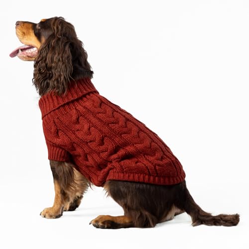 HUGO & HUDSON x Hackett Hundepullover mit Zopfmuster, Rollkragenpullover aus Strick, Ziegelrot, XS HUGO & HUDSON x Hackett Hundepullover mit Zopfmuster, Rollkragenpullover aus Strick, Ziegelrot, XS von HUGO & HUDSON