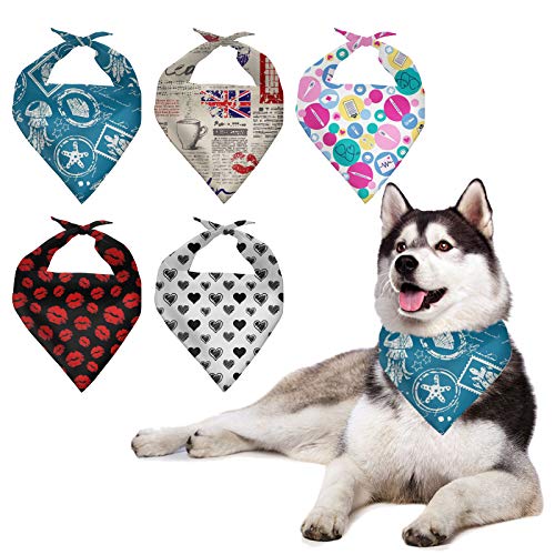 HUGS IDEA Hundehalstuch, lustiges Retro-Muster, cooles Kunst-Design, für Geburtstag, Dreieck, für kleine bis große Hunde, Welpen, Katzen, 5-teiliges Set von HUGS IDEA