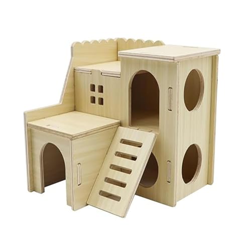Hamsterversteck Winziges Hamster-Labyrinthaus Holzhaus Spaß Rutschenhaus Doppeldeckerhütte für Zwergenrennmäuse und Mäuse Ratte andere Kleintiere Hamsterversteck Winziges Hamster-Labyrinthaus Holzhaus Spaß Rutschenhaus Doppeldeckerhütte für Zwergenrennmäuse und Mäuse Ratte andere Kleintiere von HUIAEIO