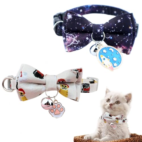 Breakaway-Katzenhalsband mit Fliege und Glöckchen, 2 Stück, Katzenhalsband mit Fliege, verstellbar, niedliches Katzenhalsband, weiches Kätzchenhalsband, Sicherheitsschnalle, Fliege, Katzenhalsband Breakaway-Katzenhalsband mit Fliege und Glöckchen, 2 Stück, Katzenhalsband mit Fliege, verstellbar, niedliches Katzenhalsband, weiches Kätzchenhalsband, Sicherheitsschnalle, Fliege, Katzenhalsband von HUIIUH