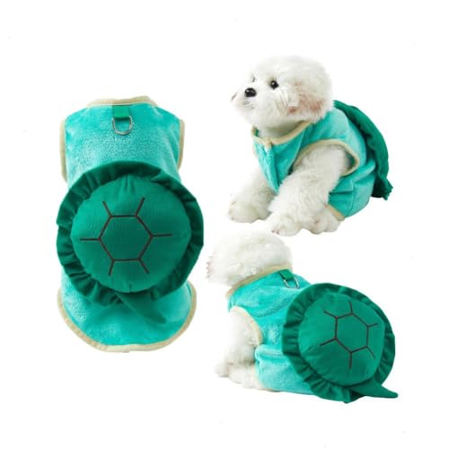 Grünes Hundekostüm, lustiges Schildkröten-förmiges Katzen-Welpen-Winterwestenkostüm mit Abschleppring-Hundemantel, weicher Velet-Welpenbekleidung, Fleece-Hundepullover, Warmer von HUIIUH