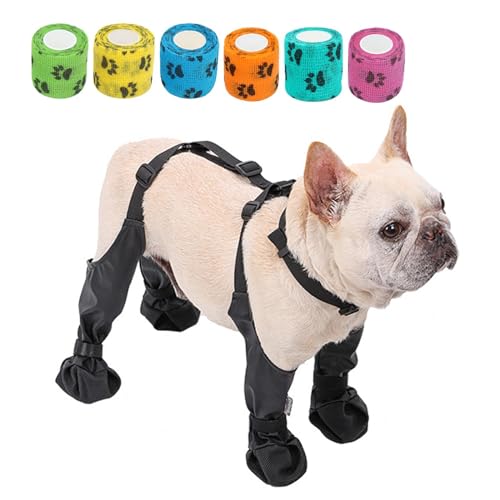 Hunde-Hosenträgerstiefel mit 6 Rollen Bandagen, hohe Hundestiefel aus Polyester, rutschfest und wasserabweisend, Hundeschuhe, Leggings, verstellbare Hundestiefel-Hosenträger, Winter, Schnee, Regen, von HUIIUH