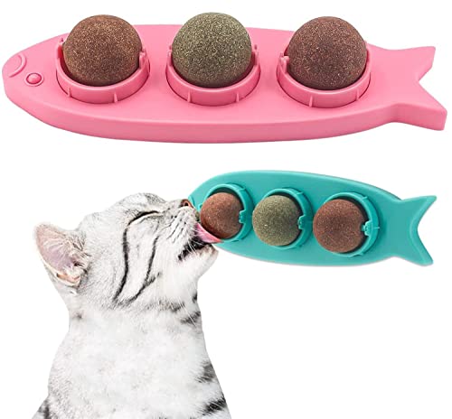 HUIRUMM Katzenminze Balls,2 Stück Katzenminze Balls Spielzeug für Katze,3 in 1 Katzenminze Wandball Drehbare Katzenminze Ball Für Katzen, Hilft Beim Zähneknirschen Und Reinigen Der Zähne von HUIRUMM