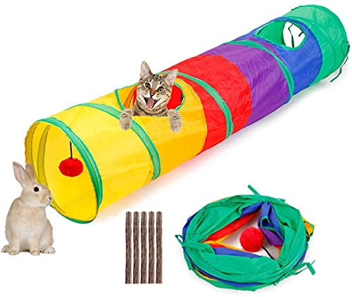 HUIRUMM Katzentunnel mit Spielball,Katzenspielzeug Katzentunnel,zusammenklappbarer Labyrinthtunnel, Geeignet für Kleintiere wie Kätzchen, Welpen, Meerschweinchen und Kaninchen (A) von HUIRUMM