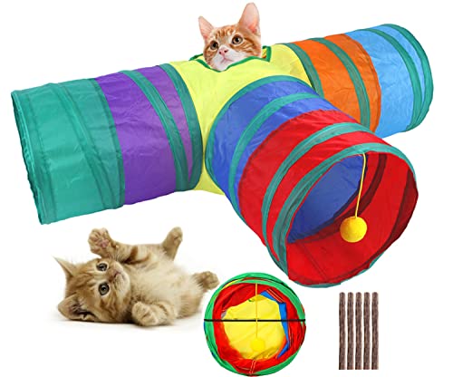 HUIRUMM Katzentunnel mit Spielball,Katzenspielzeug Katzentunnel,zusammenklappbarer Labyrinthtunnel, Geeignet für Kleintiere wie Kätzchen, Welpen, Meerschweinchen und Kaninchen (B) von HUIRUMM