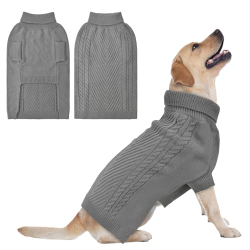 HUMLANJ Rollkragenpullover mit Loch für die Leine, dickes, warmes Hunde-Sweatshirt für kaltes Wetter, halbe Ärmel, Köperstrickwaren, für mittelgroße und große Hunde, Größe M, Grau HUMLANJ Rollkragenpullover mit Loch für die Leine, dickes, warmes Hunde-Sweatshirt für kaltes Wetter, halbe Ärmel, Köperstrickwaren, für mittelgroße und große Hunde, Größe M, Grau von HUMLANJ