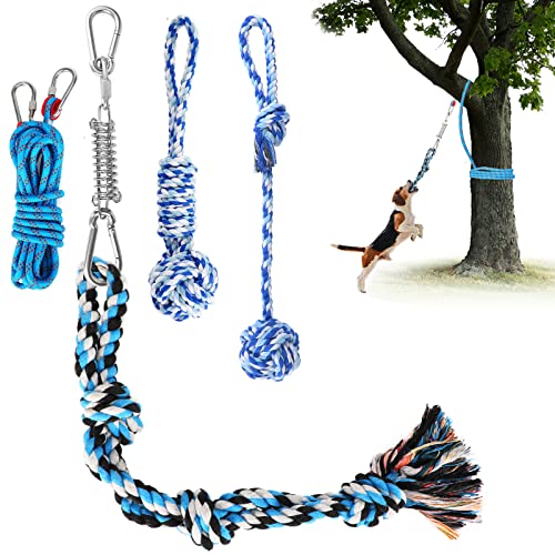 HUMLANJ Spring Pole Dog Rope Toys for Aggressive Chewers, Tug of War Rope Toys for Dogs Medium Large Breed Indoor Outdoor Bungee Hanging Exercise Ropes 4,7 m Twisted Rope Ball Dog Chew Pull Rope Toys von HUMLANJ