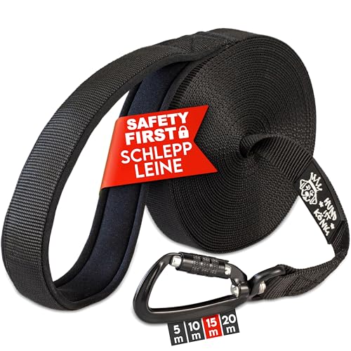 HUND IST KÖNIG Schleppleine 15m für Hunde 12-70kg - Lange robuste Hundeleine mit Griffpolster & Sicherheitskarabiner - Trainingsleine + eBook, Schleppleine 5m, 10m, 15m, 20m; Hundeleine lang 15m von HUND IST KÖNIG