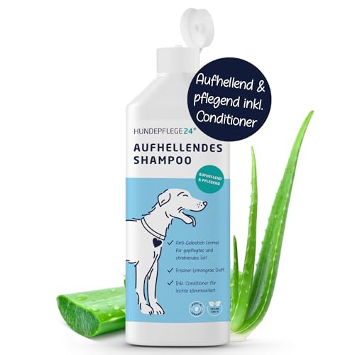 Hundepflege24 Hundeshampoo weißes Fell - Aufhellend & Pflegend - Anti-Gelbstich Formel für kräftiges, gepflegtes, strahlendes Fell - Mit pflegendem Conditioner für leichte Kämmbarkeit - 500ml von Hundepflege24