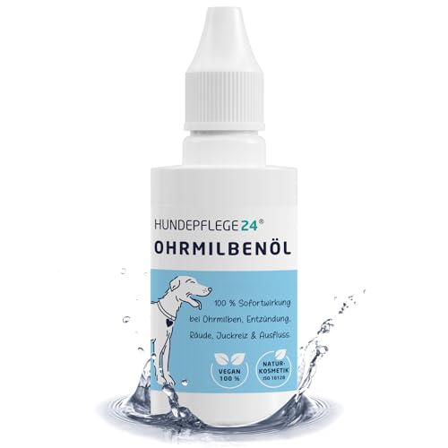 HUNDEPFLEGE24 Ohrmilbenöl für Hunde & Katzen - 100% natürliche, wirksame Sofortwirkung bei Ohrmilben, Entzündung, Ohrräude, Juckreiz & Ausfluss - Ohrentropfen für Hunde gegen Milben 50ml von HUNDEPFLEGE24