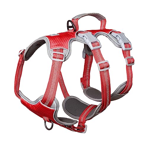 Huntboo Ausbruchsicheres Geschirr, Hunde Geschirr, Reflektierendes Geschirr mit Gepolstertem Griff, Wasserdicht, Verstellbare Weste für Mittelgroße Hunde, die Spazieren Gehen, Trainieren (Rot,M) von Huntboo
