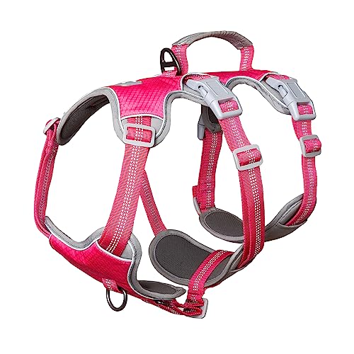 Huntboo Ausbruchsicheres Hundegeschirr, Hundegeschirr mittelgroße Hunde, Vollständig Reflektierendes Geschirr mit Gepolstertem Griff, Verstellbare Weste für Mittelgroße Hunde (Rosenrot, M) von Huntboo