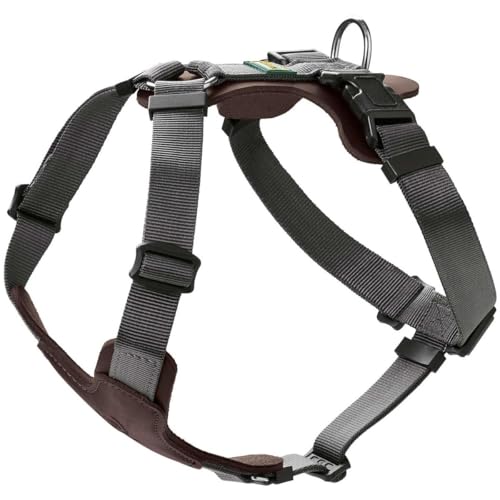 HUNTER Hundegeschirr AALBORG MIXED, Farbe: dunkelbraun/grau, Rindsleder/Nylon, 5-fach verstellbar, leicht, mit Kunststoffschnallen, Made in Germany, Größe: XS-S von HUNTER