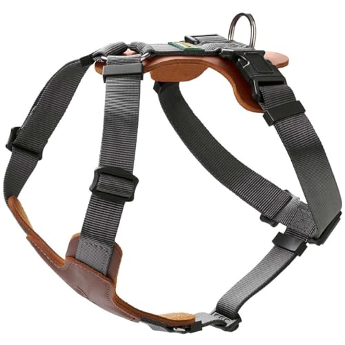 HUNTER Hundegeschirr AALBORG MIXED, Farbe: cognac/grau, Rindsleder/Nylon, 5-fach verstellbar, leicht, mit Kunststoffschnallen, Made in Germany, Größe: S von HUNTER