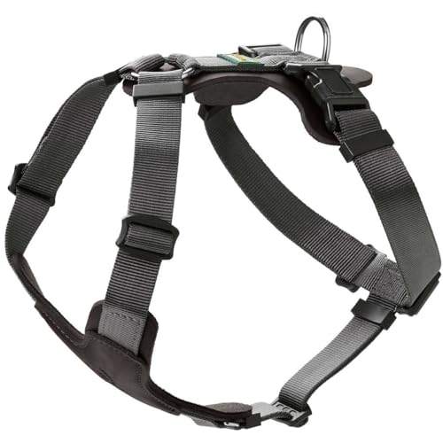 HUNTER Hundegeschirr AALBORG MIXED, Farbe: schwarz/grau, Rindsleder/Nylon, 5-fach verstellbar, leicht, mit Kunststoffschnallen, Made in Germany, Größe: M-L von HUNTER