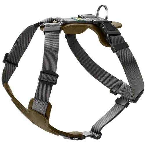 HUNTER Hundegeschirr AALBORG MIXED, Farbe: oliv/grau, Rindsleder/Nylon, 5-fach verstellbar, leicht, mit Kunststoffschnallen, Made in Germany, Größe: M von HUNTER