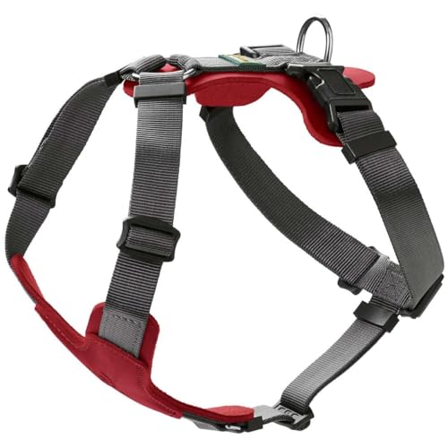 HUNTER Hundegeschirr AALBORG MIXED, Farbe: rot/grau, Rindsleder/Nylon, 5-fach verstellbar, leicht, mit Kunststoffschnallen, Made in Germany, Größe: M-L von HUNTER
