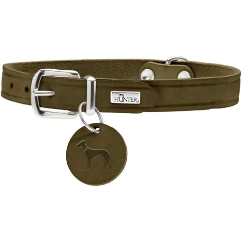 HUNTER AALBORG Hundehalsband, Leder, schlicht, robust, komfortabel, 47 (S-M), oliv von HUNTER
