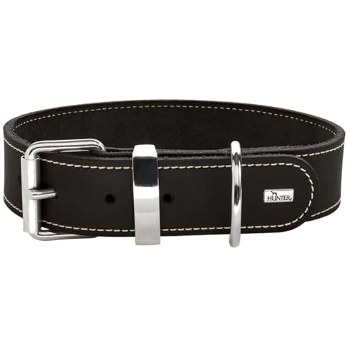 HUNTER AALBORG SPECIAL Hundehalsband, Leder, strapazierfähig, komfortabel, 50 (S-M), schwarz von HUNTER