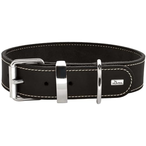 HUNTER AALBORG SPECIAL Hundehalsband, Leder, strapazierfähig, komfortabel, 55 (M), schwarz von HUNTER