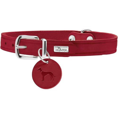 HUNTER AALBORG Hundehalsband, Leder, schlicht, robust, komfortabel, 32 (XS), rot von HUNTER
