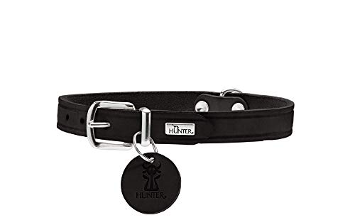 HUNTER AALBORG Hundehalsband, Leder, schlicht, robust, komfortabel, 42 (S), schwarz von HUNTER