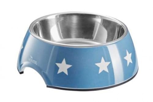HUNTER Aarhus Melamin-Napf, Futternapf, Trinknapf, für Hunde und Katzen, mit Edelstahlnapf, 160 ml, blau/weiß von HUNTER
