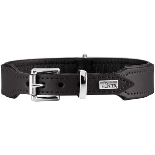 HUNTER Hundehalsband BASIC, Farbe: schwarz, Pflegeleichtes Spaltleder, Raffinierte Nahtführung, Dezentes Design, Größe: 37 von HUNTER