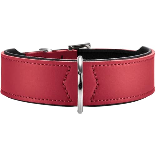 HUNTER BASIC Hundehalsband, beschichtetes Spaltleder, Kunstleder, schlicht, robust, witterungsbeständig, 50 (S-M), rot von HUNTER