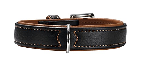 HUNTER CANADIAN Hundehalsband, Leder, hochwertig, weich, 50 (S-M), schwarz/cognac von HUNTER
