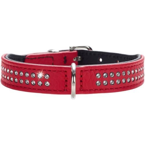 HUNTER DIAMOND PETIT Halsband für kleine Hunde, Leder, mit Strasssteinchen, 24 (XXS-XS), rot/schwarz von HUNTER