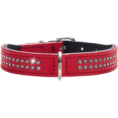 HUNTER DIAMOND PETIT Halsband für kleine Hunde, Leder, mit Strasssteinchen, 24 (XXS-XS), rot/schwarz von HUNTER