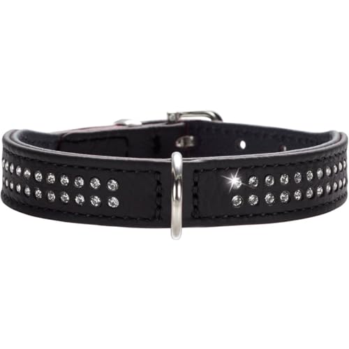 HUNTER DIAMOND PETIT Halsband für kleine Hunde, Leder, mit Strasssteinchen, 27 (XXS-XS), schwarz von HUNTER