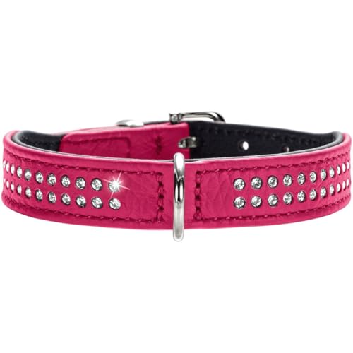 HUNTER DIAMOND PETIT Halsband für kleine Hunde, Leder, mit Strasssteinchen, 32 (XS), pink/schwarz von HUNTER