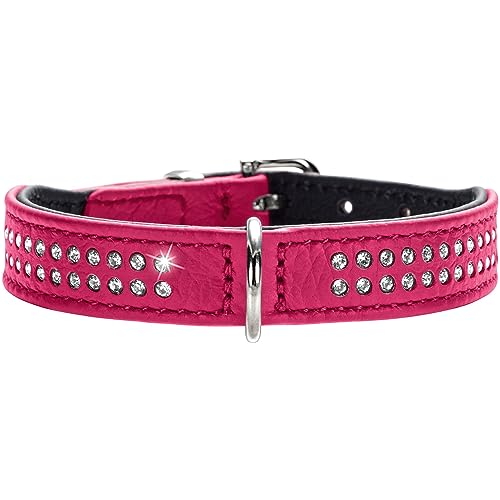 HUNTER DIAMOND PETIT Halsband für kleine Hunde, Leder, mit Strasssteinchen, 32 (XS), pink/schwarz von HUNTER