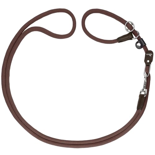 HUNTER Retriever-Hundeführleine FREESTYLE, Farbe: braun, stufenlos verstellbar, integrierte Halsung, robustes, wetterfestes Polyamid-Tau, pflegeleicht, mit Lederkappen, griffig, Größe: 10/260 von HUNTER