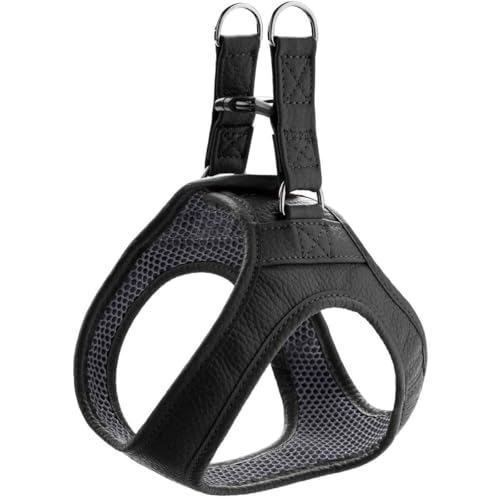 HUNTER Hundegeschirr Hilo, Farbe: schwarz, für kleine und kopfscheue Hunde, weiches Leder, gepolstert mit atmungsaktivem Mesh-Material, pflegeleicht und strapazierfähig, Made in Germany, Größe: XS von HUNTER