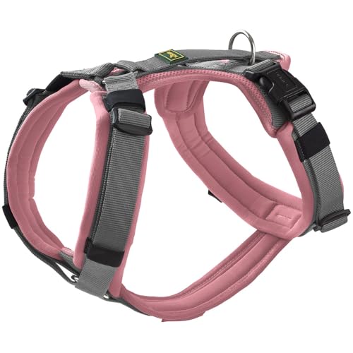 HUNTER Hundegeschirr Maldon UP, Farbe: Altrosa/grau, weich gepolstert & komfortabel, stark reflektierend durch 3M Scotchlite, 4-Fach verstellbar, mit gepolstertem Griff (ab S-M), Größe: M-L von HUNTER