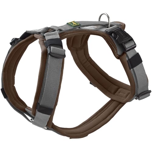 HUNTER Hundegeschirr Maldon UP, Farbe: braun/grau, weich gepolstert & komfortabel, stark reflektierend durch 3M Scotchlite, 4-Fach verstellbar, mit gepolstertem Griff (ab S-M), Größe: M-L von HUNTER