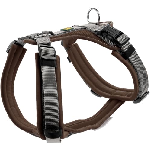 HUNTER Hundegeschirr Maldon UP, Farbe: braun/grau, weich gepolstert & komfortabel, stark reflektierend durch 3M Scotchlite, 4-Fach verstellbar, mit gepolstertem Griff (ab S-M), Größe: XS-S von HUNTER