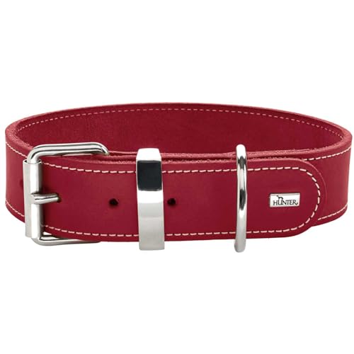 HUNTER Hundehalsband Aalborg Special, Farbe: rot, stark gefettetes Leder, robust & strapazierfähig, kontrastierende Ziernähte, ideal für Hundesport, Made in Germany, Größe: 80 von HUNTER