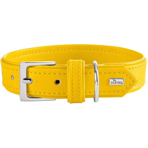 HUNTER Hundehalsband Amalfi, Farbe: gelb, vegan, Kunstleder in Nappa-Optik, weich, pflegeleicht, Brillante Farbe, besonders angenehm zu tragen, Made in Germany, Größe: 55 von HUNTER